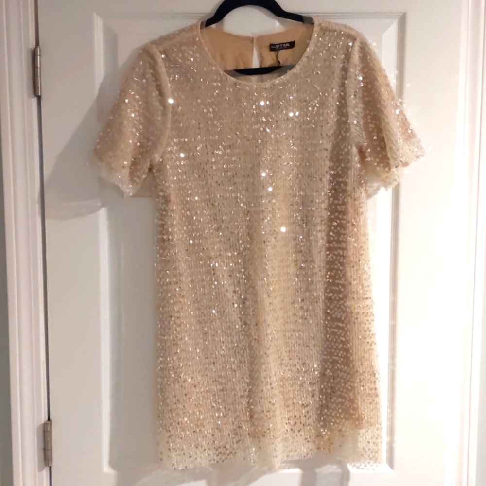 NWT Shirt Sleeve Sequined Shift Dress